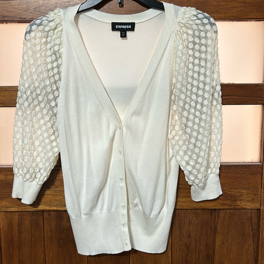 Express size small short sleeved cardigan.